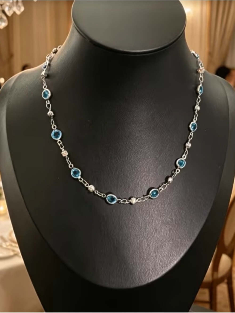 Delicate Blue Crystal Station Necklace - Brand